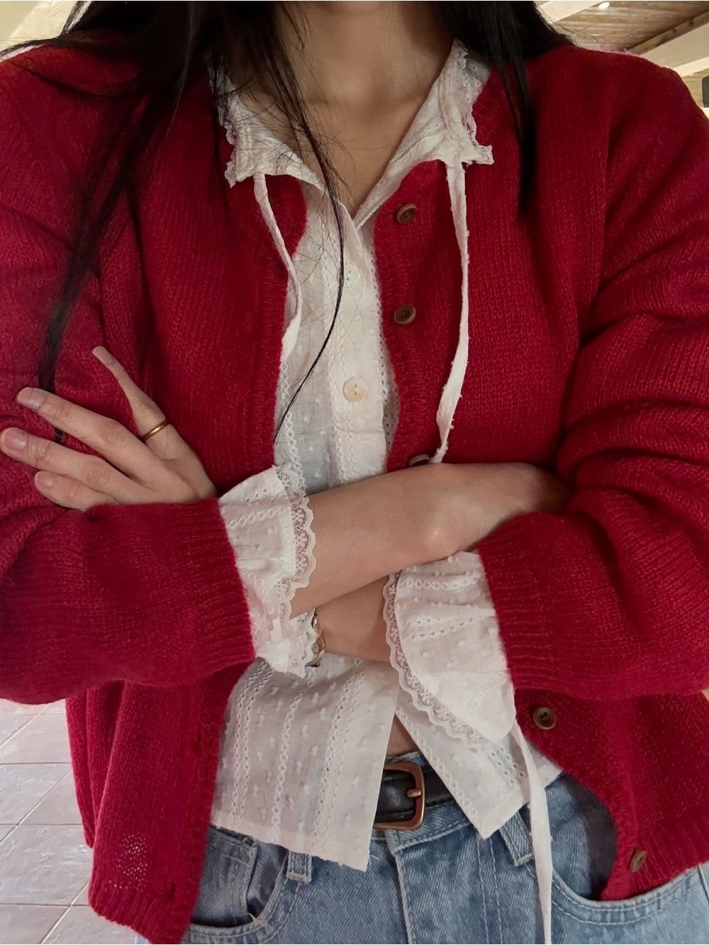 Boxy Raspberry Round-Neck Cardigan - Picture 9 of 10
